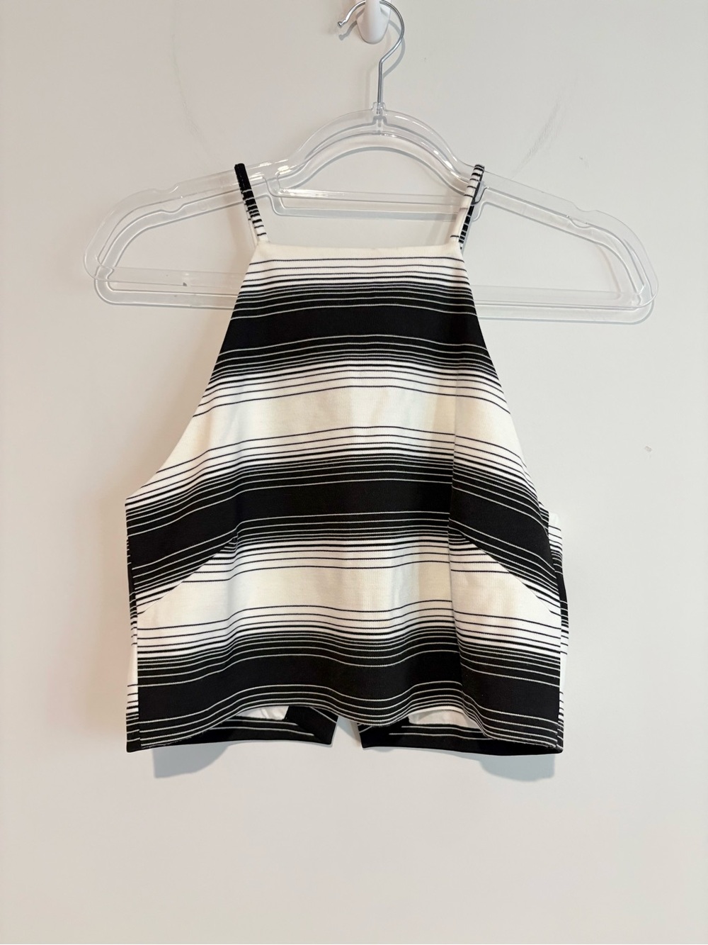 Oliveaceous Striped Halter Split back cropped tank top black white medium